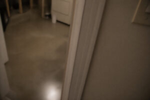 basement floor partially visible after cleanup taken while walking past doorway