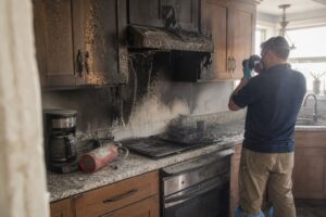 Fire and smoke damaged kitchen before restoration - South Jordan, UT