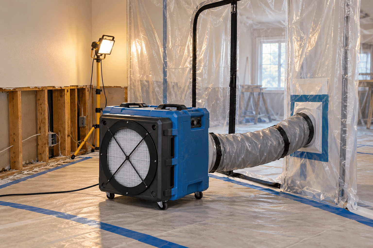 HEPA filtered negative air machine for containment on water damage remediation True Day South Jordan
