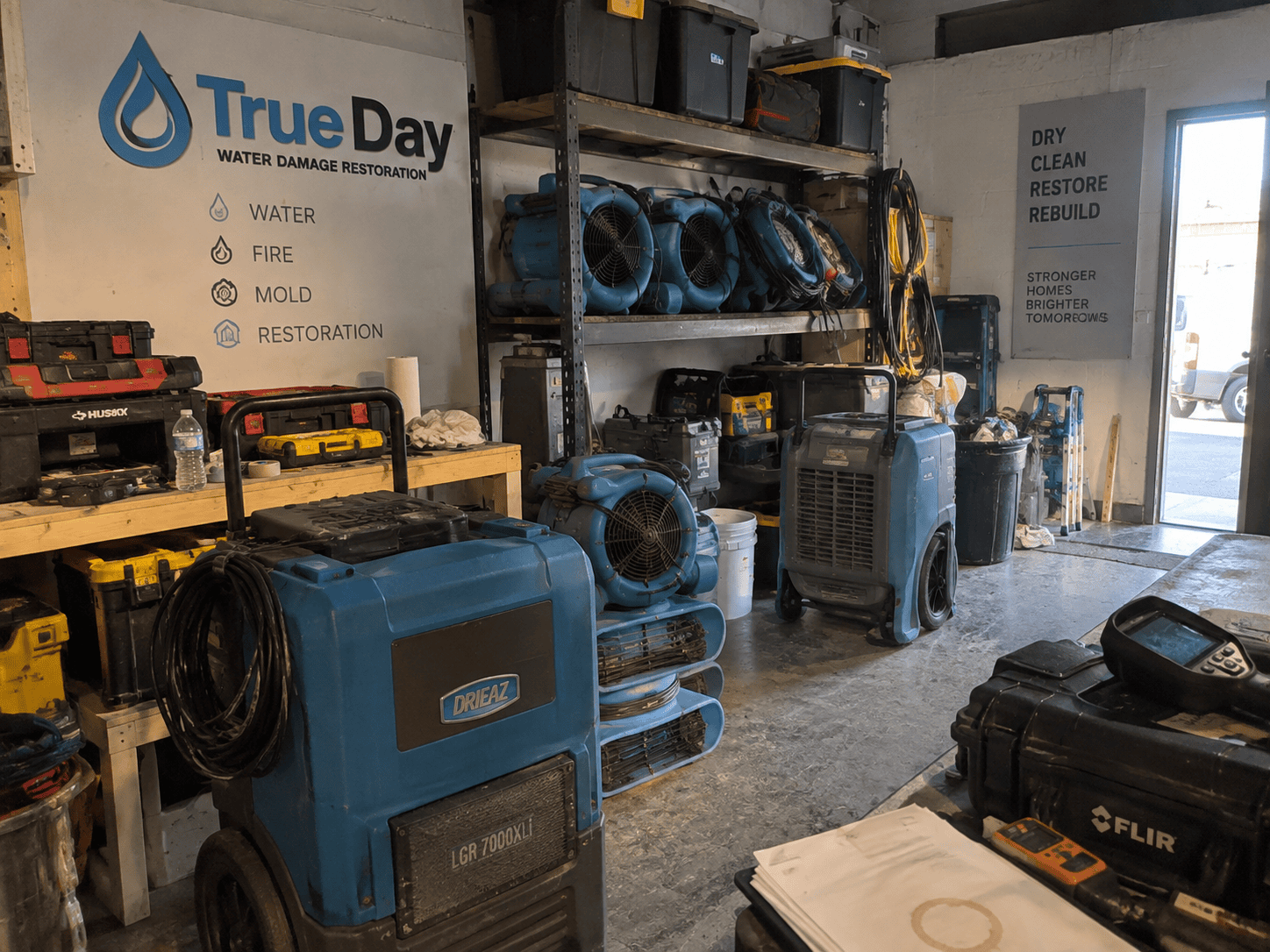 Commercial dehumidifiers and air movers ready for dispatch from True Day's South Jordan office