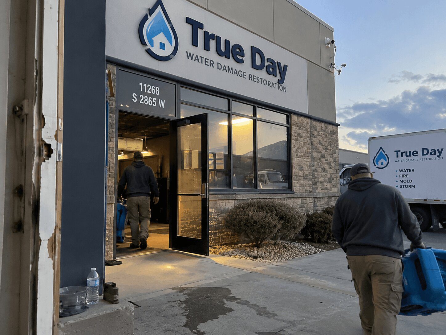 True Day Water Damage Restoration service truck parked at the South Jordan office